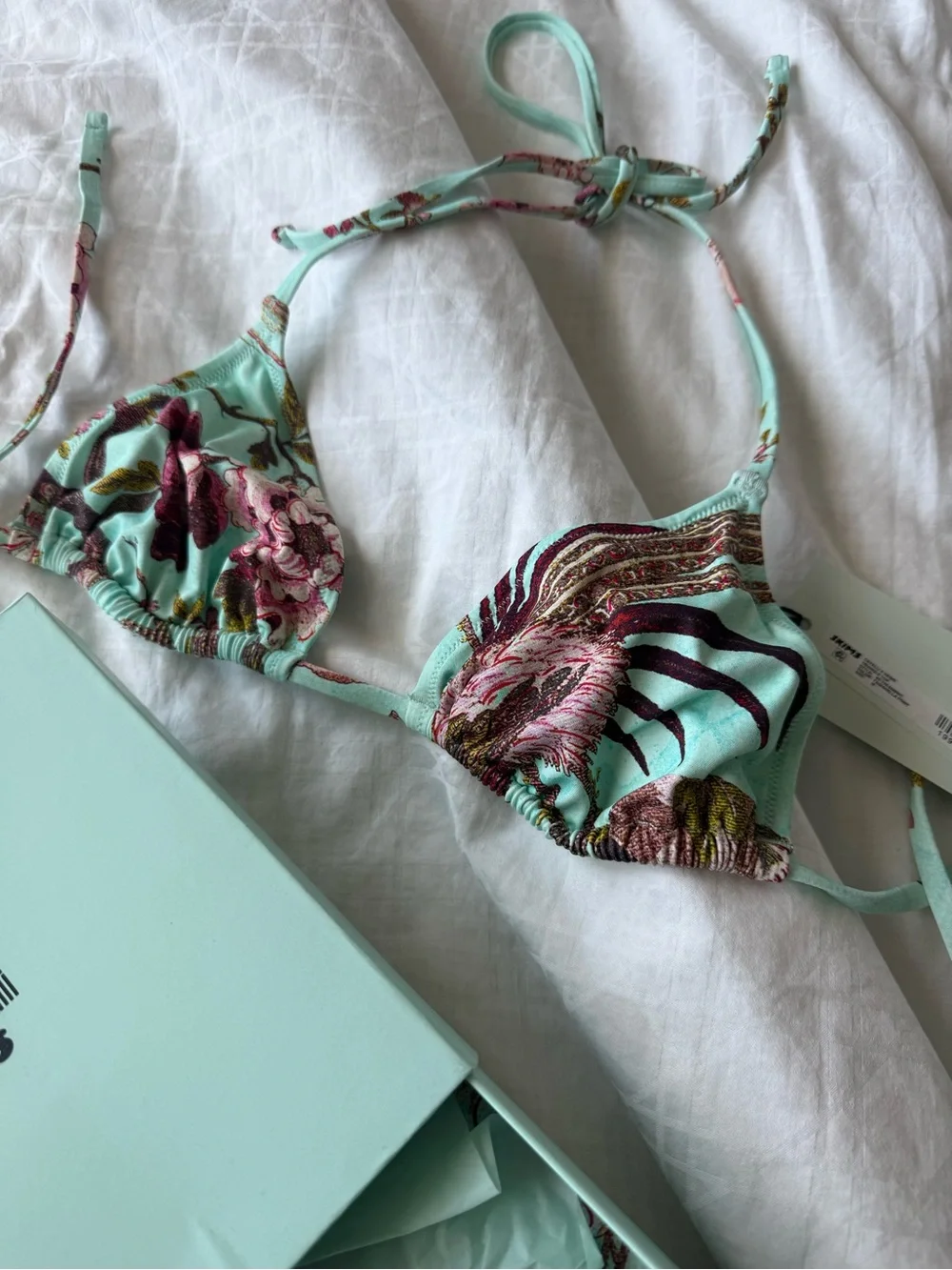 SKIMS Roberto Cavalli Mint Green Printed Swim Top - Picture 1 of 6